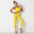 New High Quality Women Yoga Suit Straight Neck Ribbed Knit Set Crop Workout Outfit Stretchy Casual Sport Wear